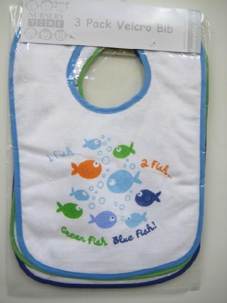 Baby Boys Assorted Velcro Bib Pack Fish Design