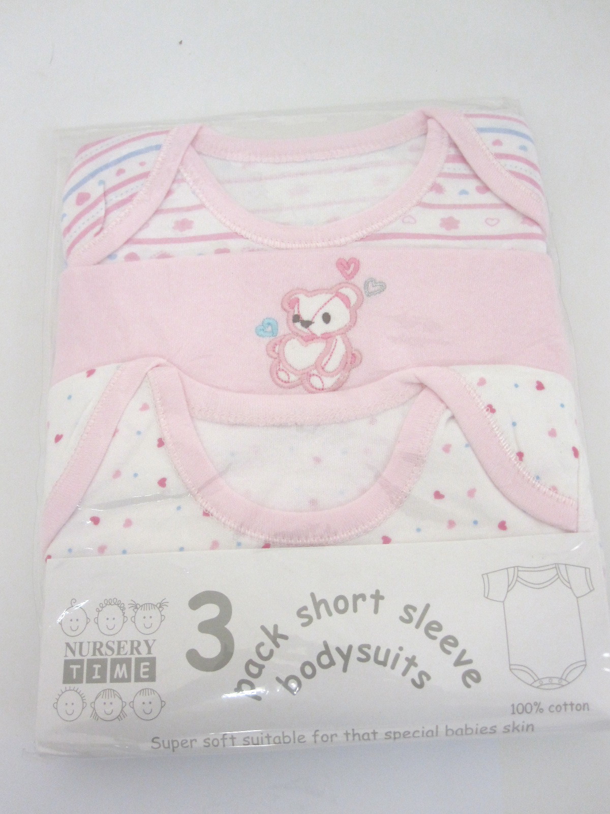 Baby 3 Pack Short Sleeve Bodysuits Pink