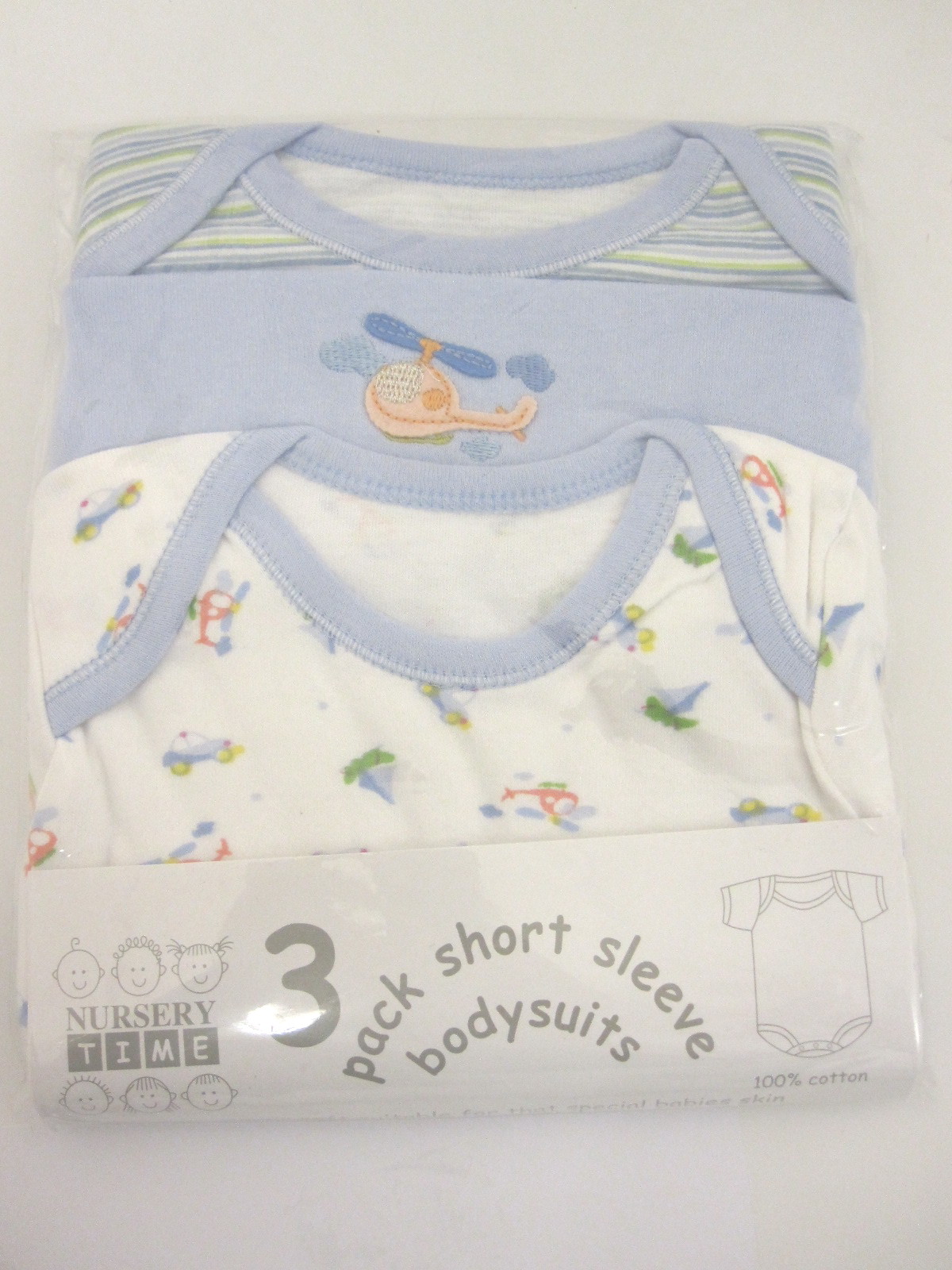 Baby 3 Pack Short Sleeve Bodysuits Blue