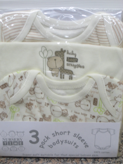 Baby 3 Pack Short Sleeve Bodysuits Cream