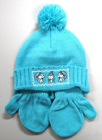 Kids Blue Hat And Gloves Set