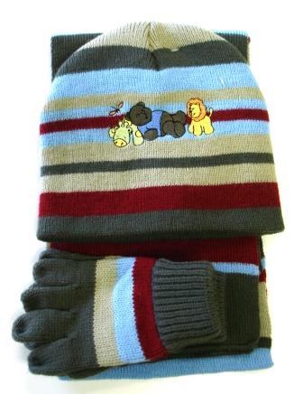 Boys Striped Gloves Hat And Scarf Set