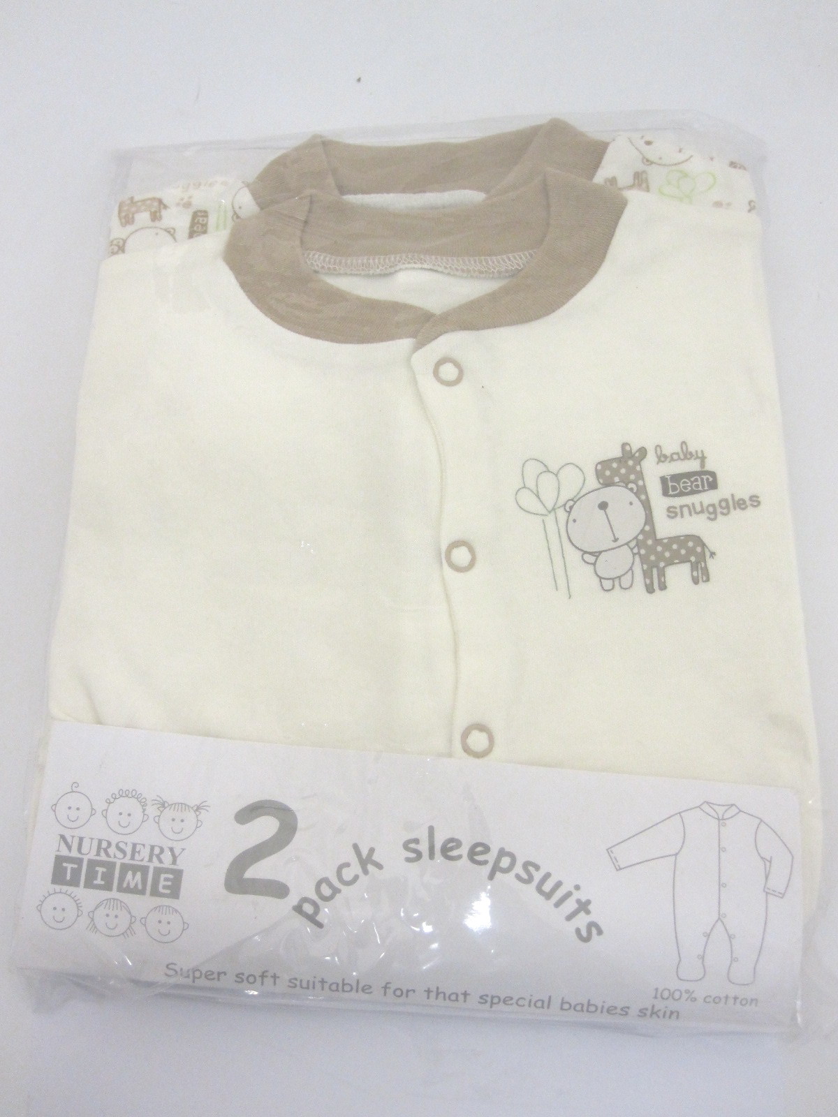 Baby 2 Pack Ecru Sleepsuits