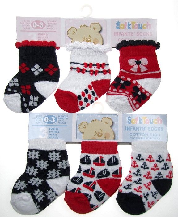 Baby Assorted Design Red Navy Socks