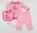 Baby 4pc Layette Gift Set - Bodysuit, Bib, Trouser And Mitts