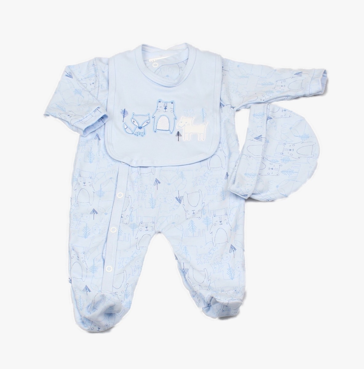 Baby 3pc Layette Gift Set - Sleepsuit, Bib And Cap