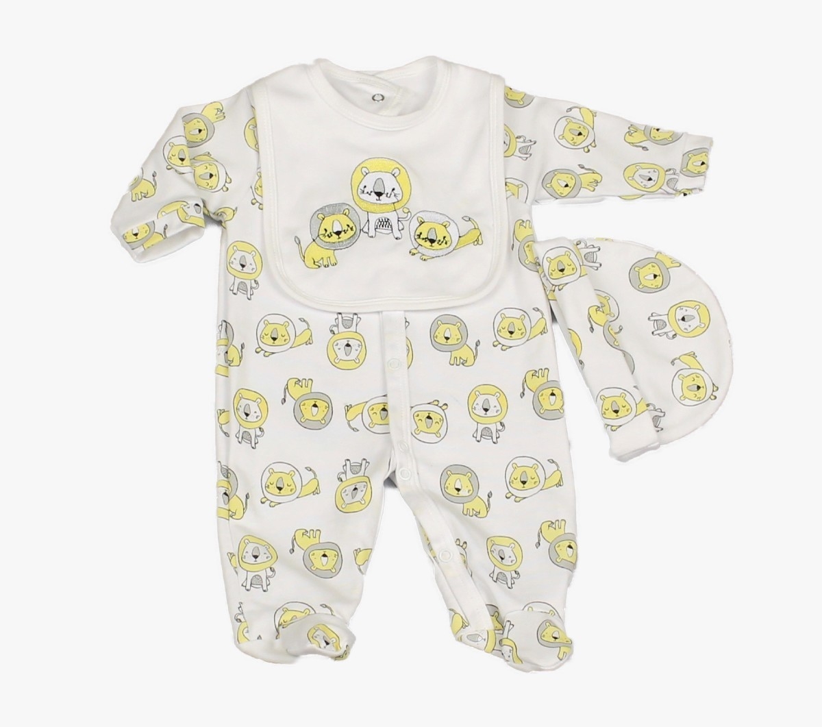 Baby 3pc Layette Gift Set - Sleepsuit, Bib And Cap