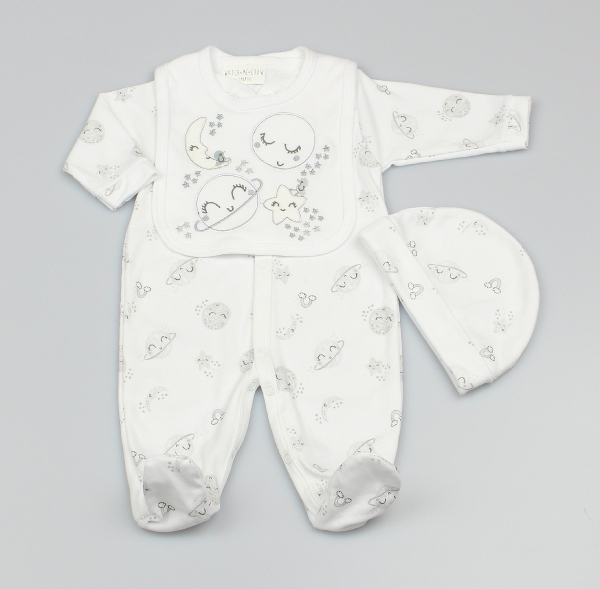 Baby 3pc Layette Gift Set - Sleepsuit, Bib And Cap