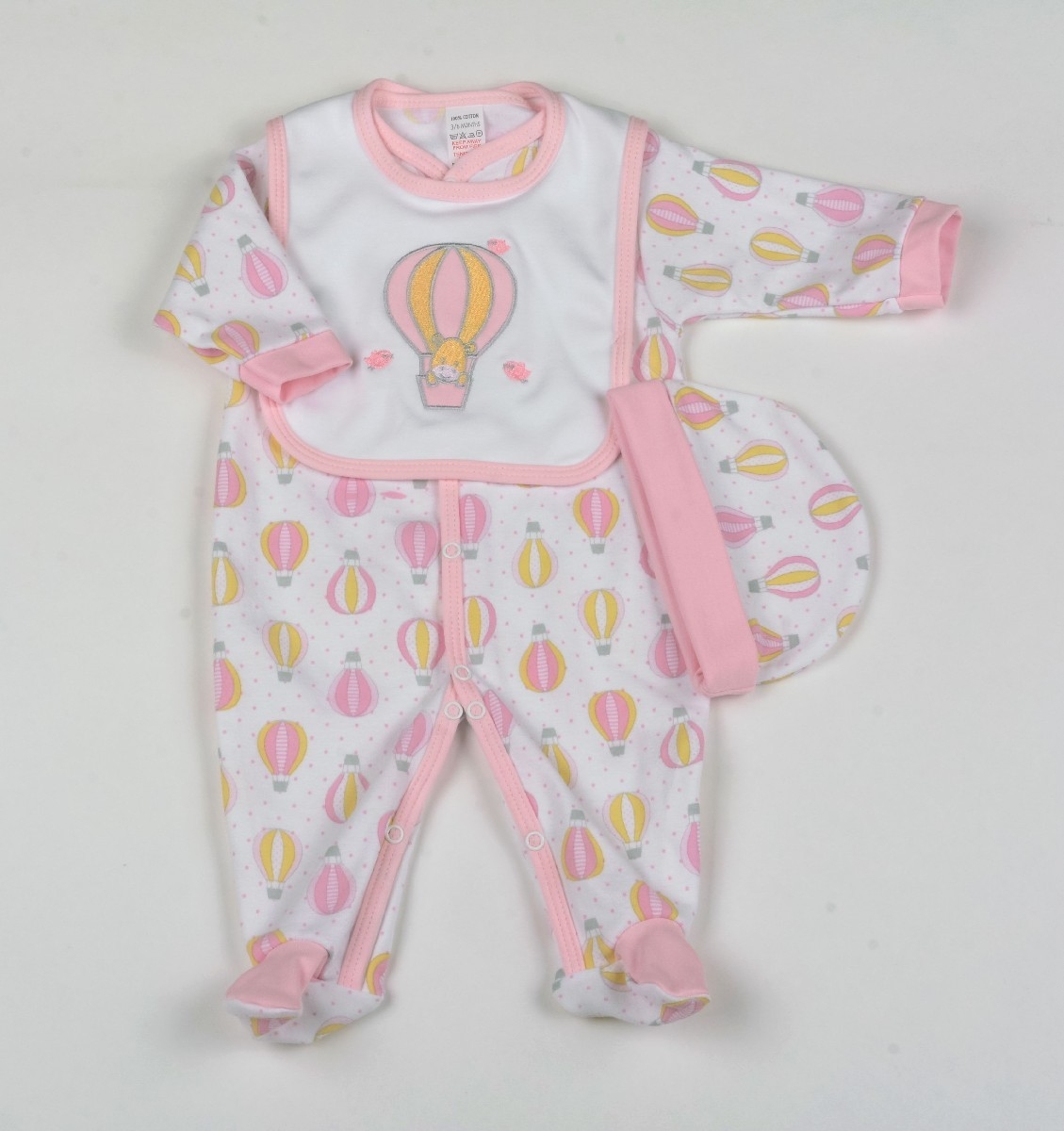 Baby 3pc Layette Gift Set - Sleepsuit, Bib And Cap