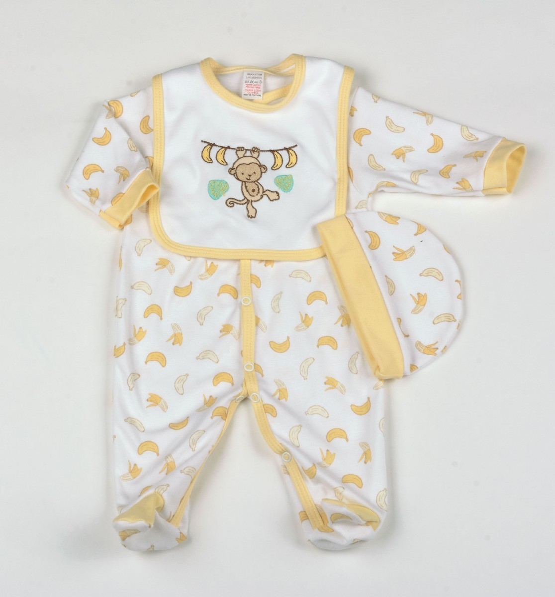 Baby 3pc Layette Gift Set - Sleepsuit, Bib And Cap