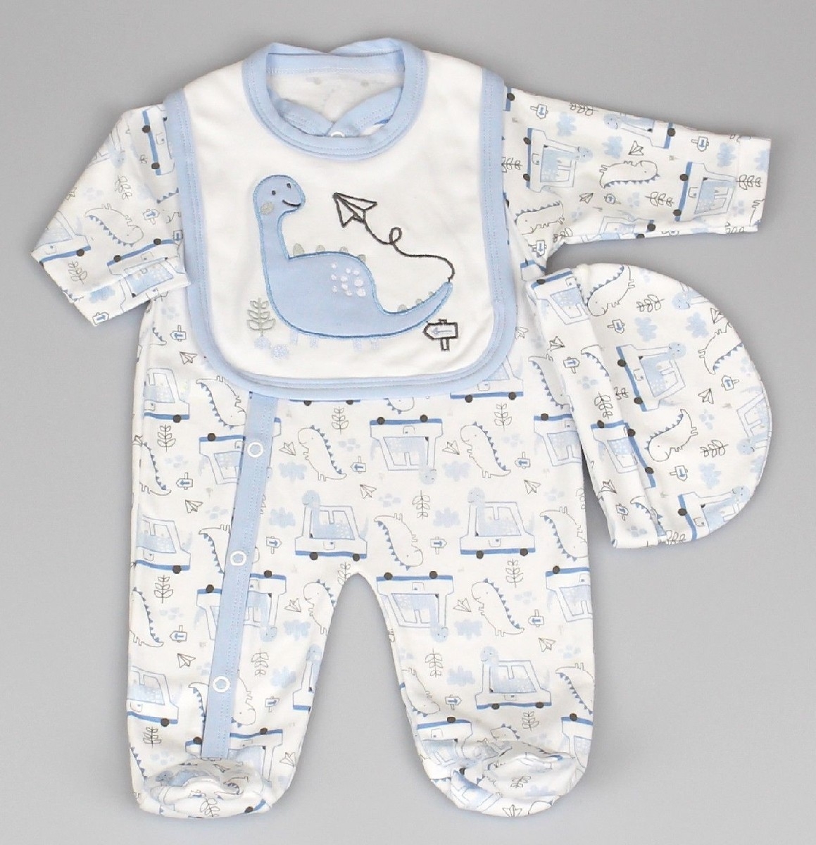 Baby 3pc Layette Gift Set - Sleepsuit, Bib And Cap