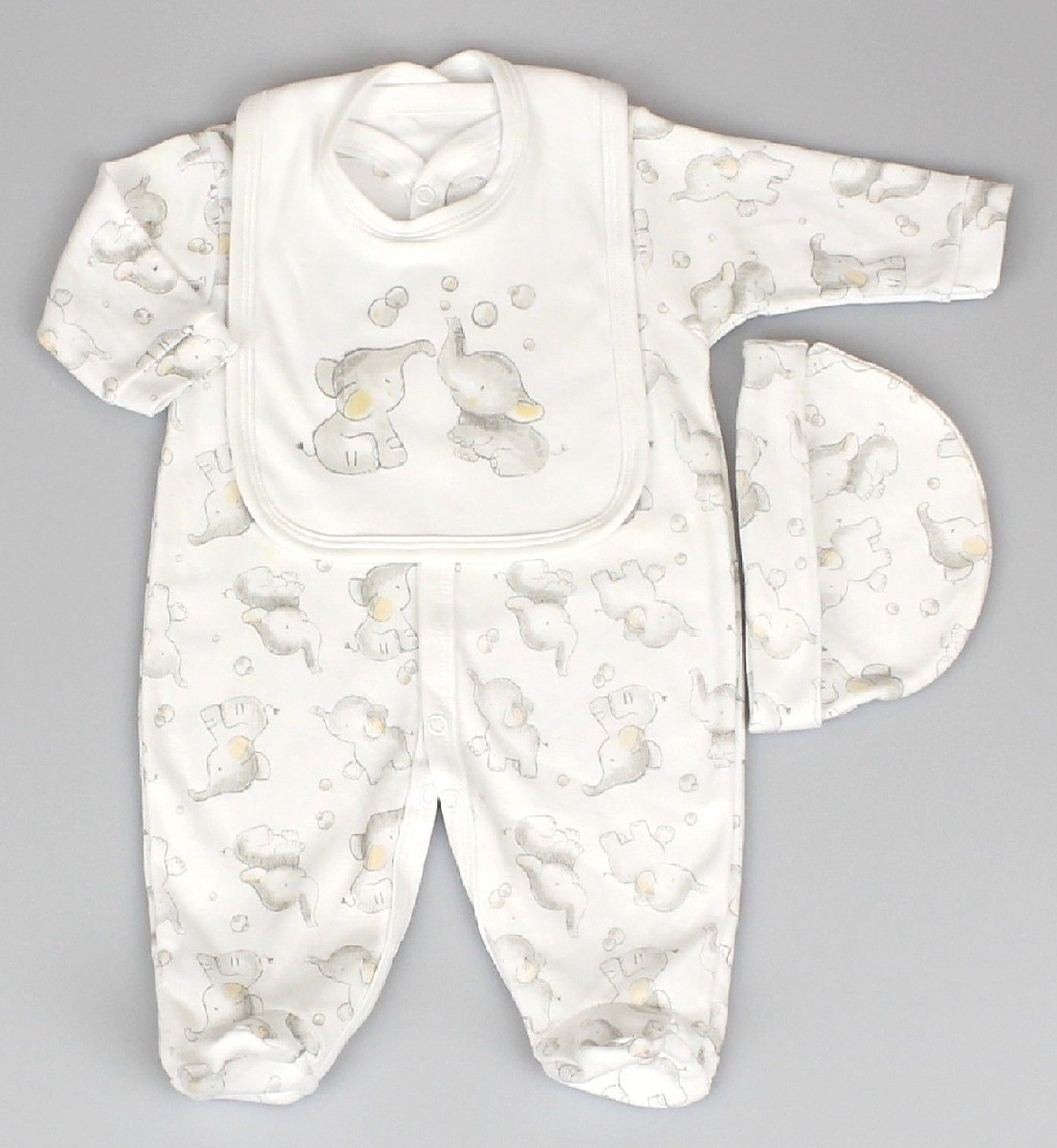 Baby 3pc Layette Gift Set - Sleepsuit, Bib And Cap