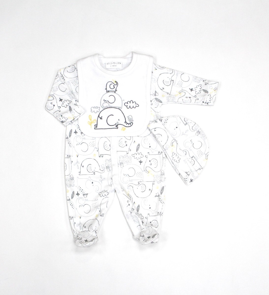 Baby 3pc Layette Gift Set - Sleepsuit, Bib And Cap