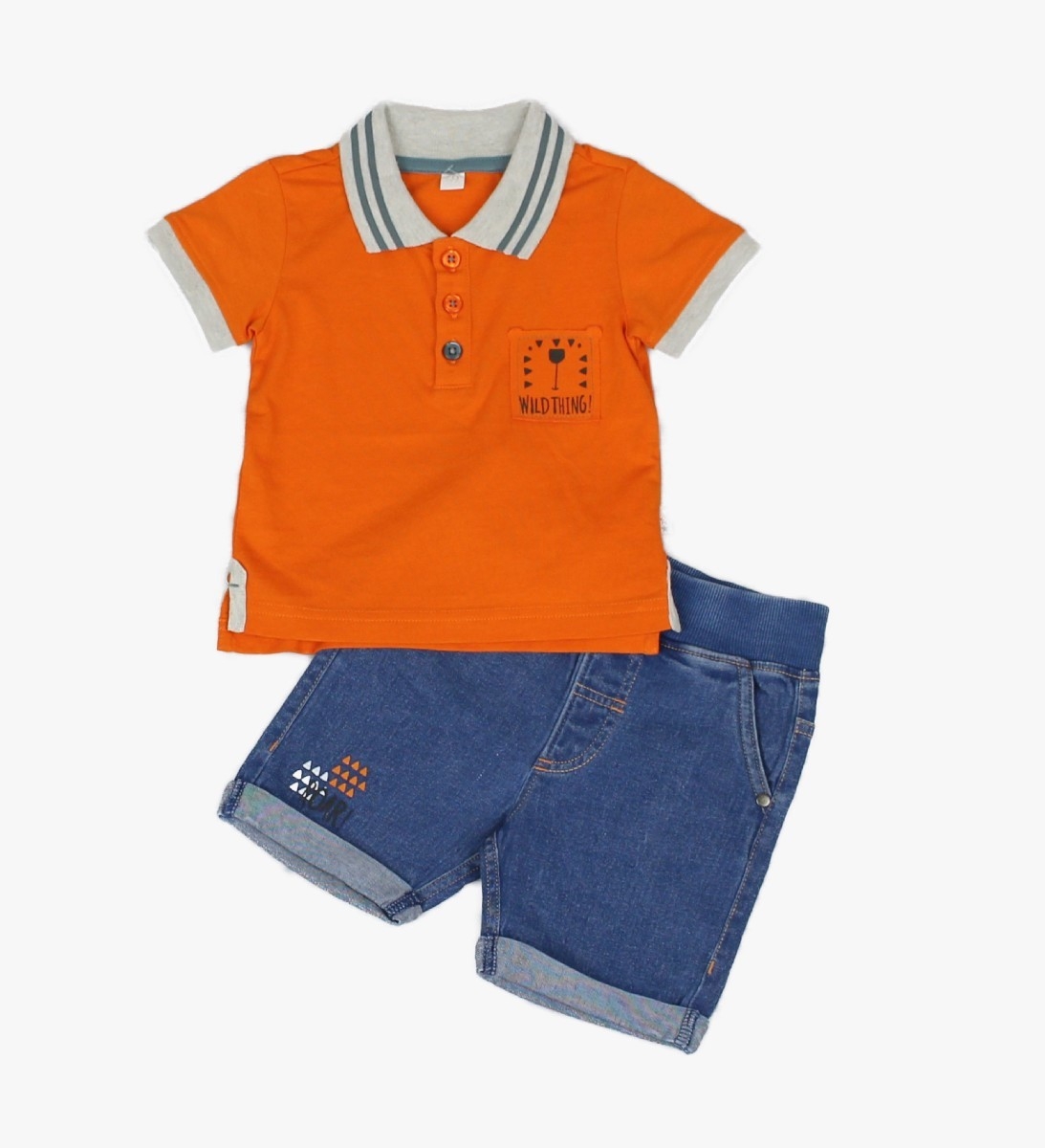 Boys Knit Denim Functional Shorts And Cotton T-shirt