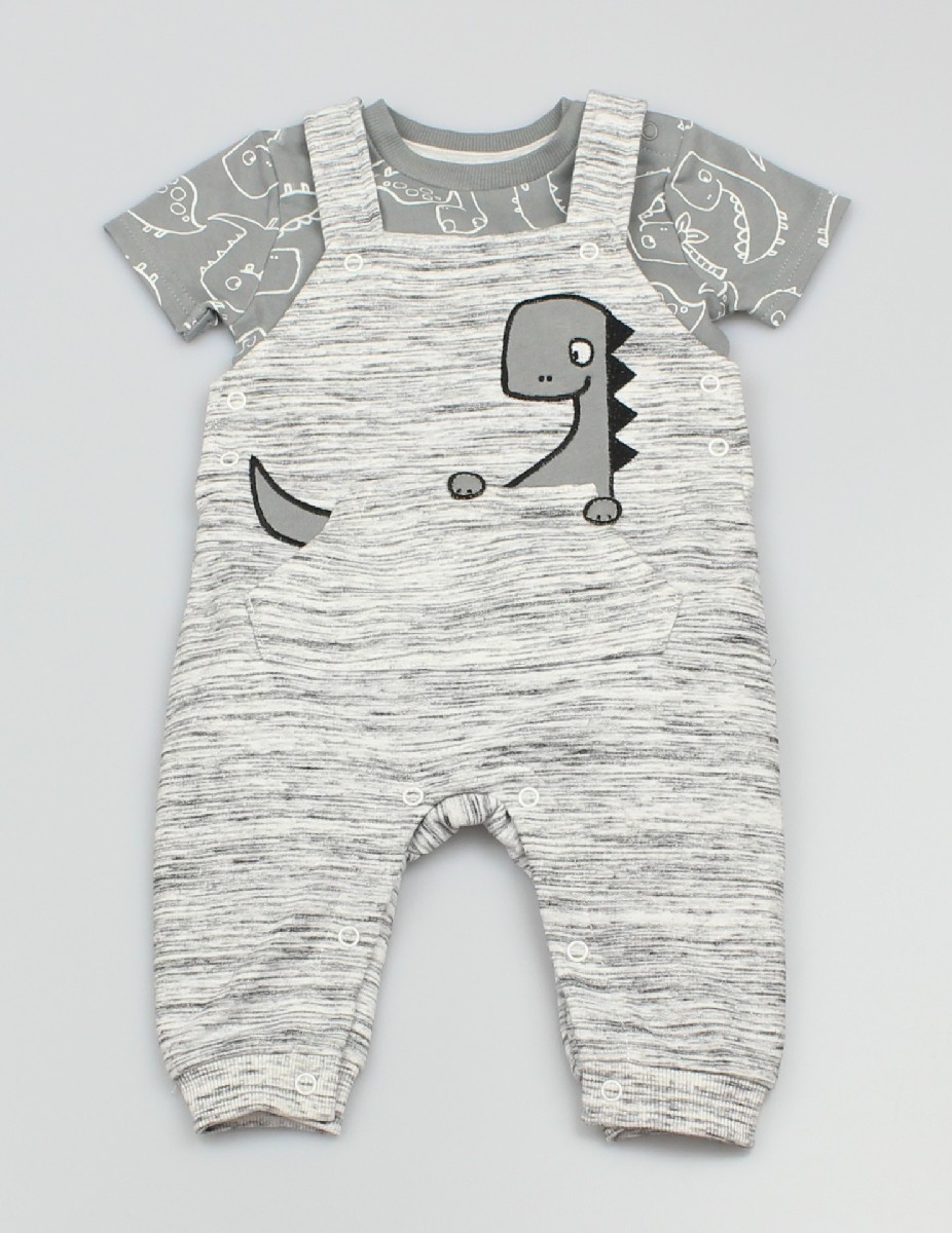 Knit Dungaree + T-shirt Dino