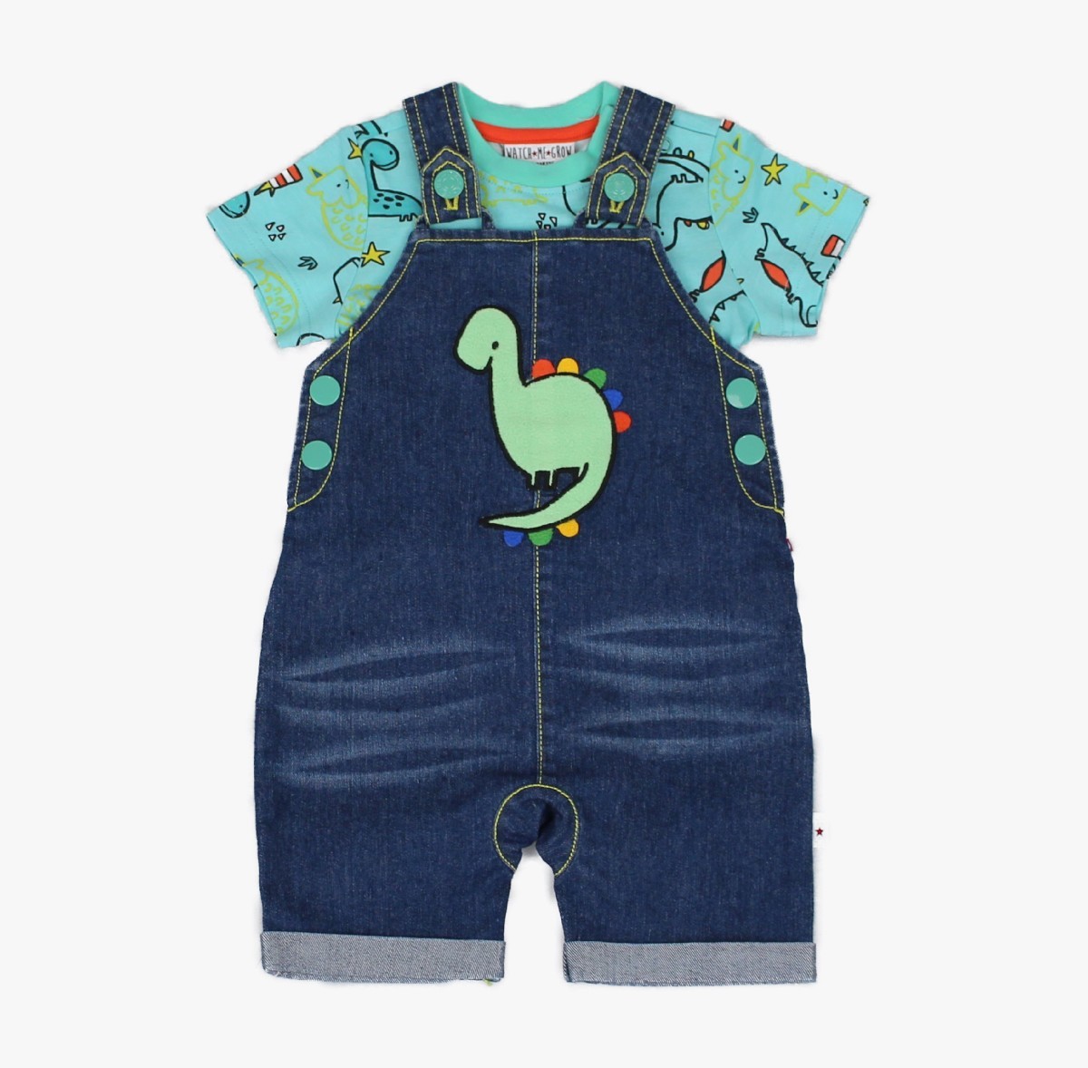 Denim Dungaree + T-shirt, Dino