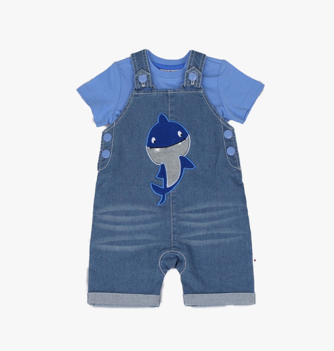 Denim Dungaree + T-shirt, Shark