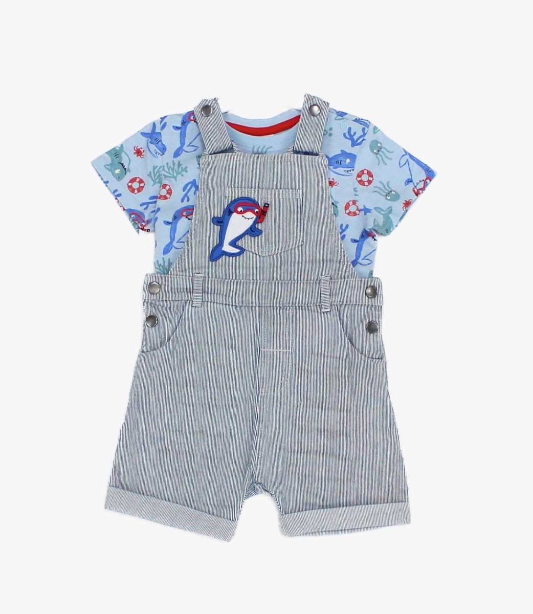 Denim Dungaree + T-shirt Shark