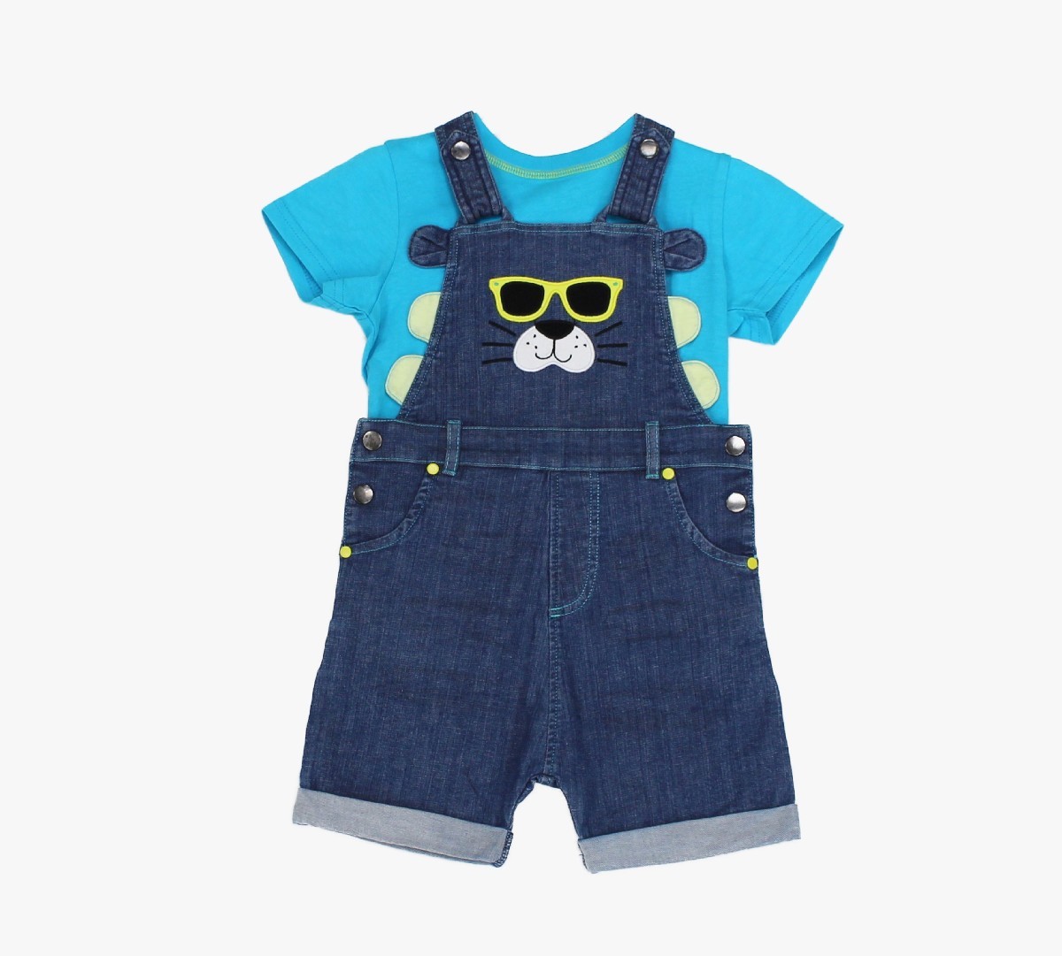 Denim Dungaree + T-shirt, Lion