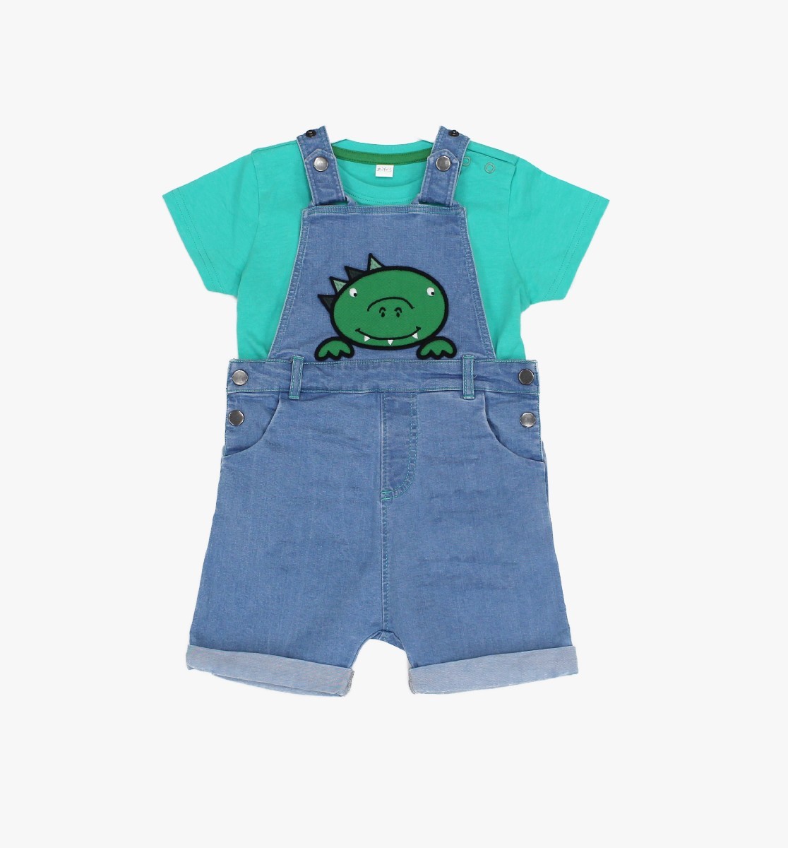 Denim Dungaree + T-shirt Dino Dude