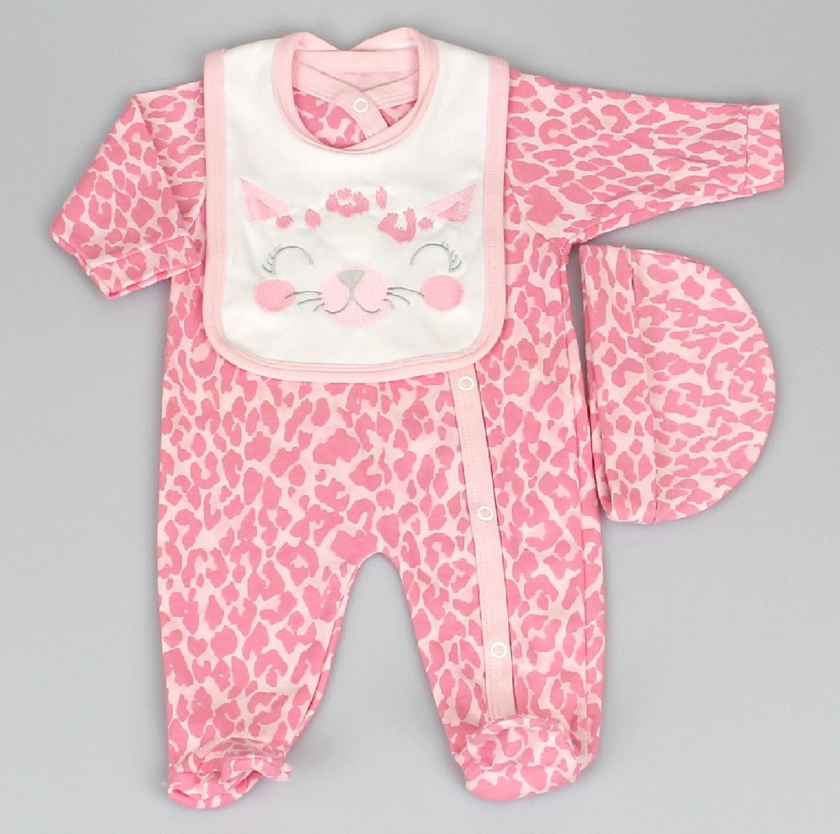 Baby 3pc Layette Gift Set - Sleepsuit, Bib And Cap