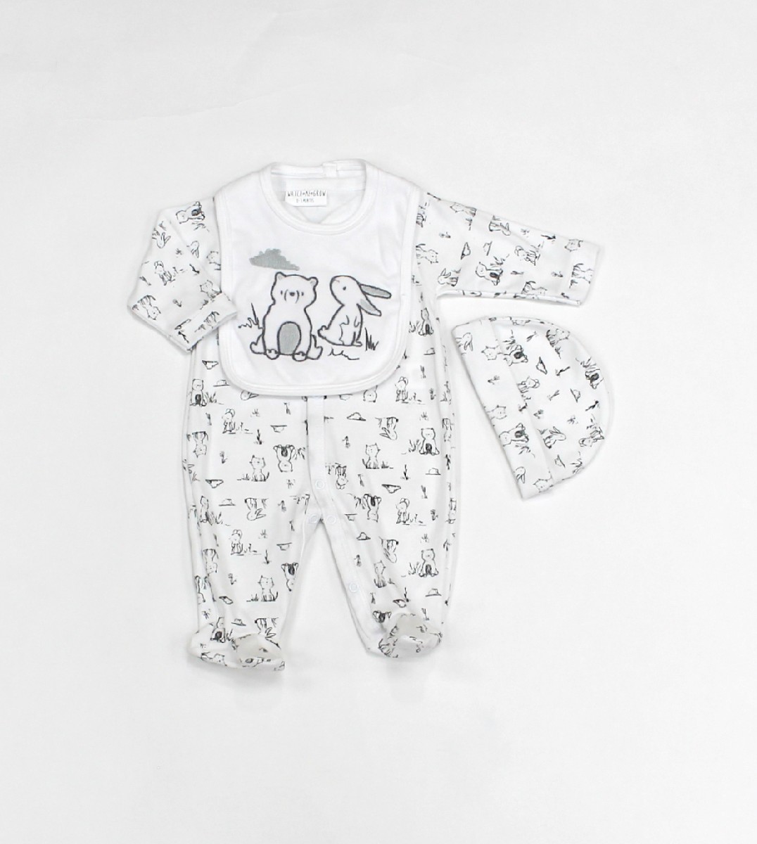 Baby 3pc Layette Gift Set - Sleepsuit, Bib And Cap