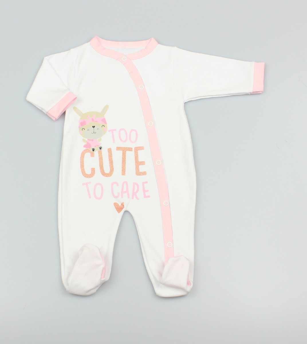 Cotton Sleepsuit Too Cute White/Pink