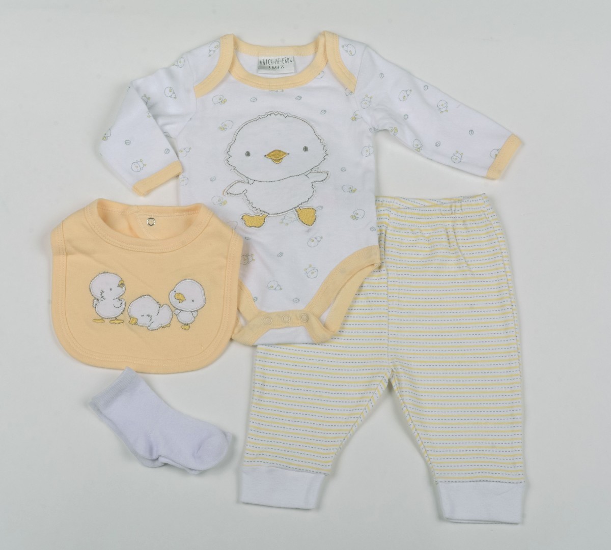 Baby 4pc Layette Gift Set - Bodysuit, Bib, Trouser And Mitts