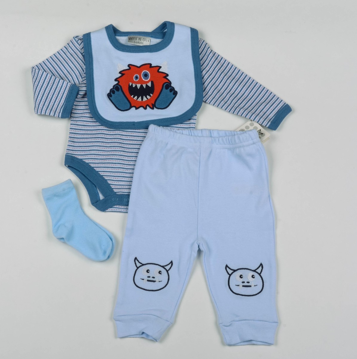 Baby 4pc Layette Gift Set - Bodysuit, Bib, Trouser And Mitts