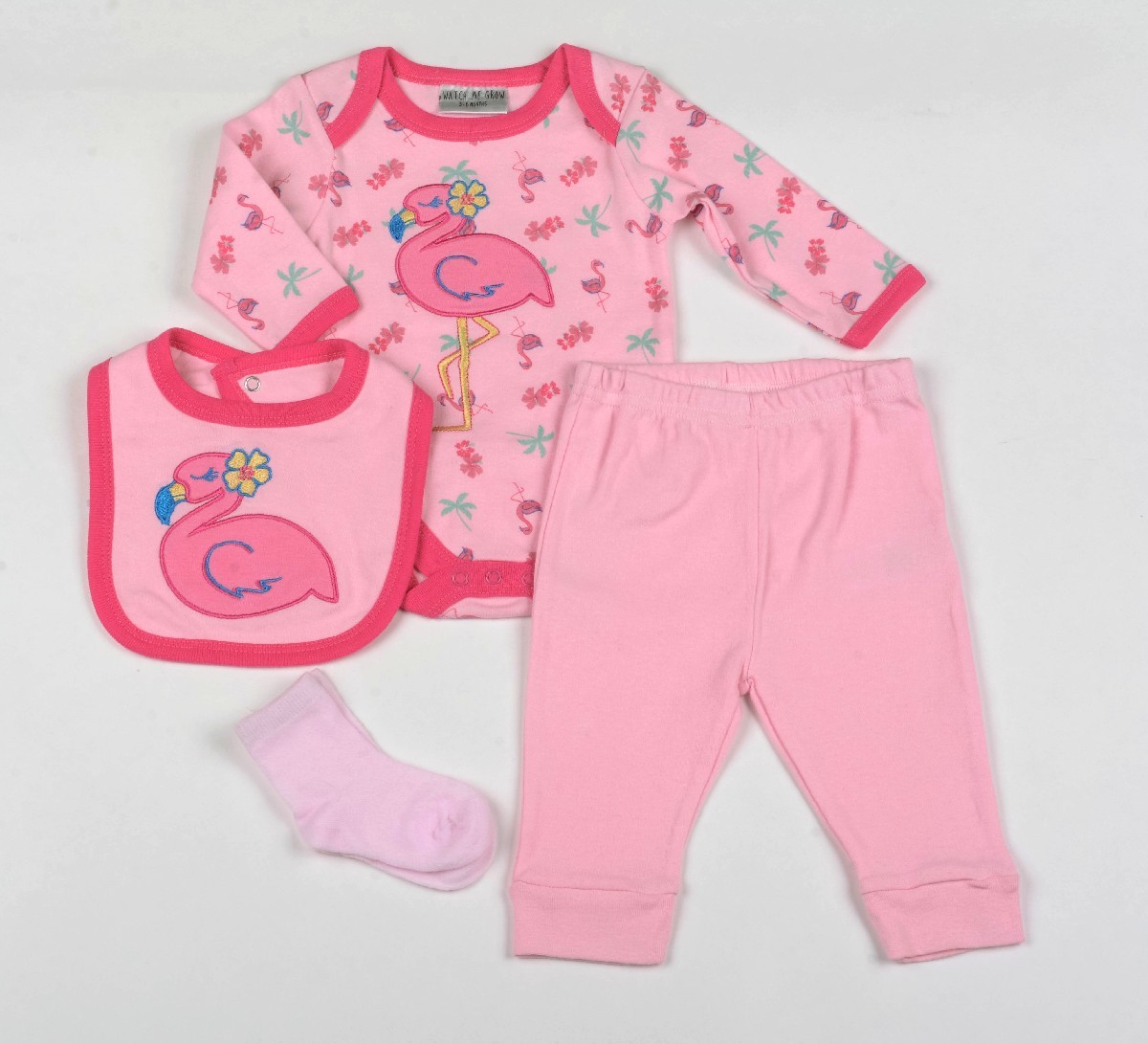 Baby 4pc Layette Gift Set - Bodysuit, Bib, Trouser And Mitts