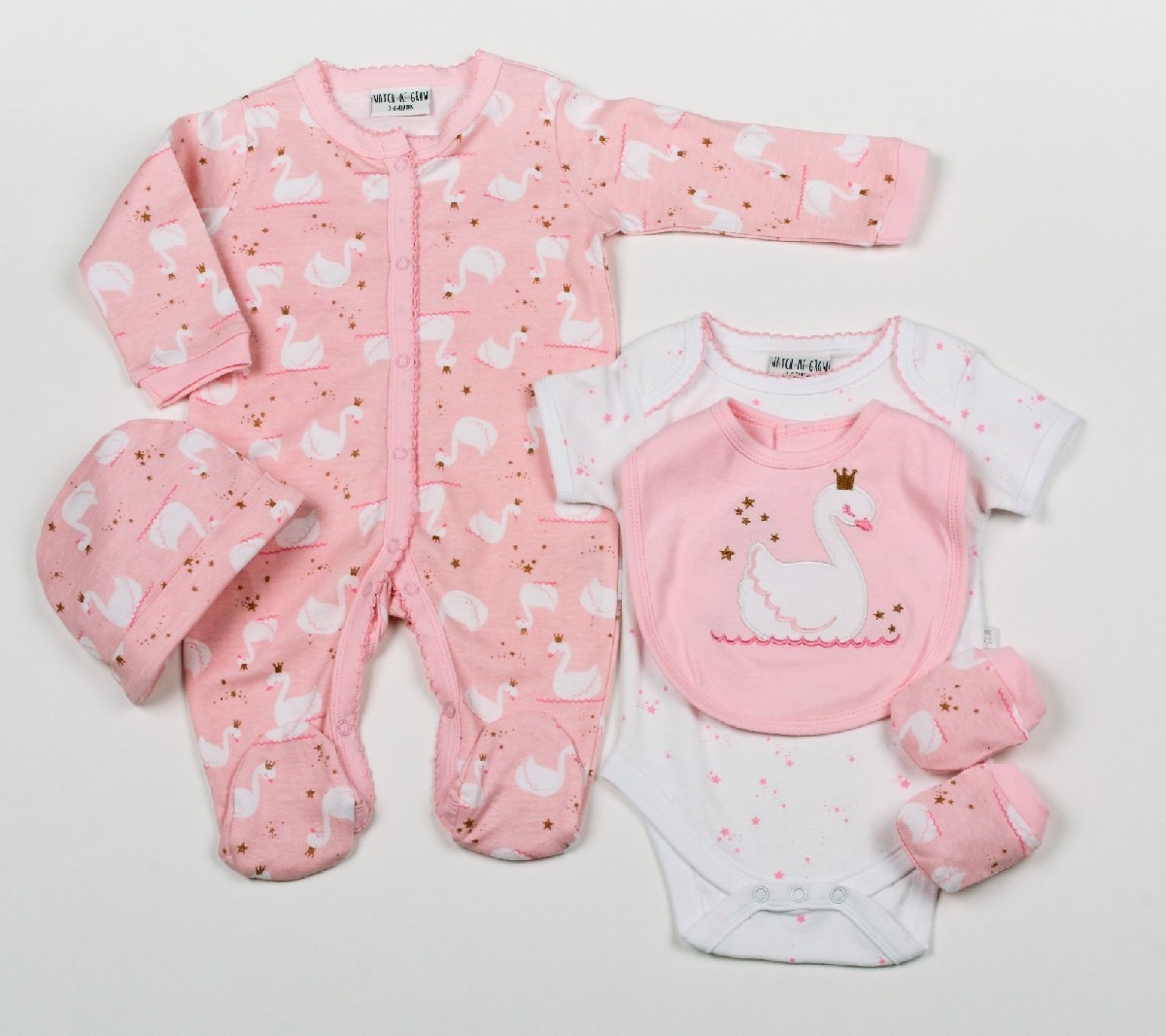 Baby 5pc Layette Gift Set - Sleepsuit, Bodysuit, Bib, Cap And Mitts