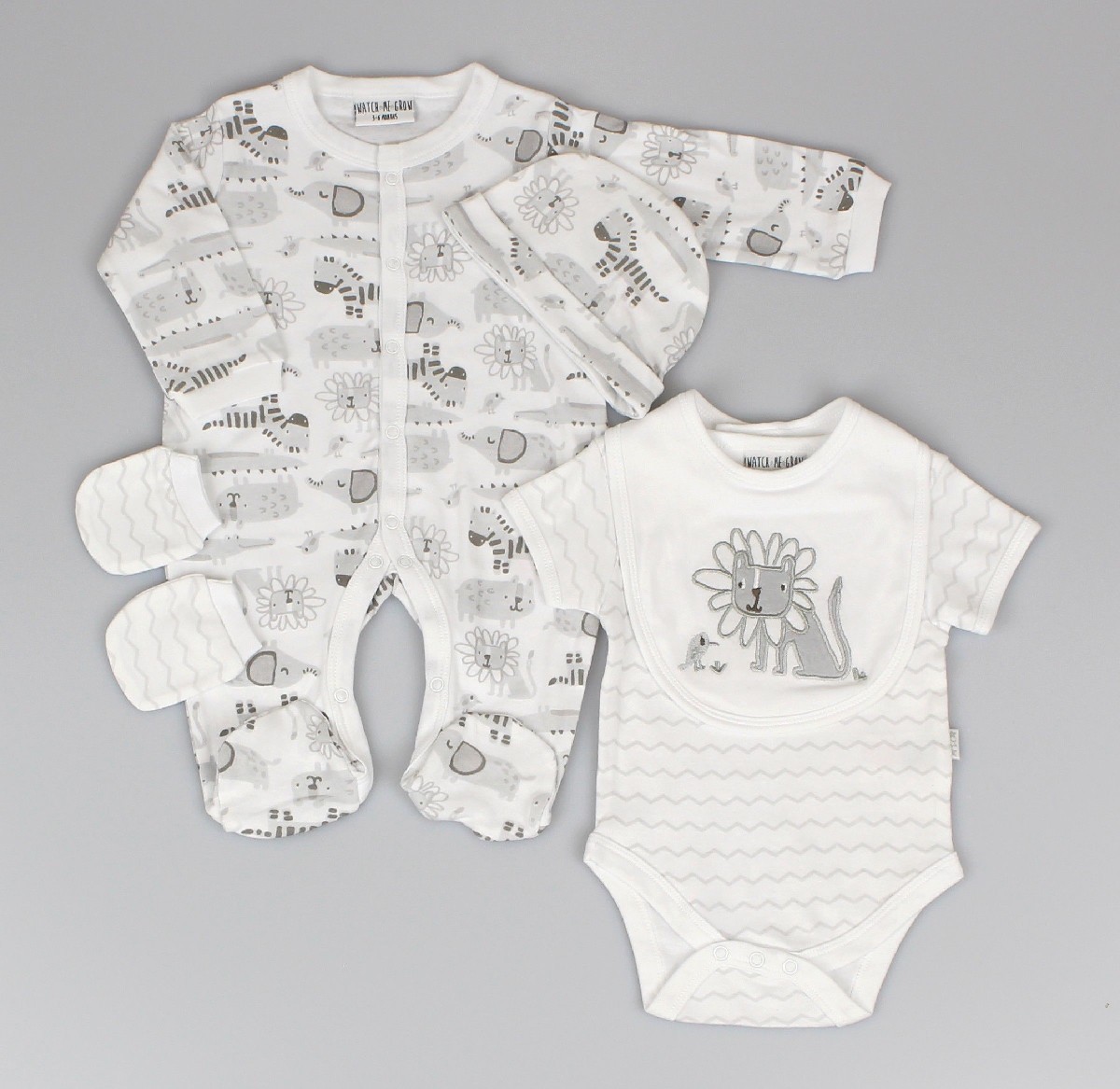 Baby 5pc Layette Gift Set - Sleepsuit, Bodysuit, Bib, Cap And Mitts