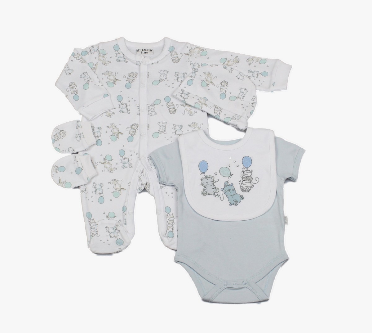 Baby 5pc Layette Gift Set - Sleepsuit, Bodysuit, Bib, Cap And Mitts