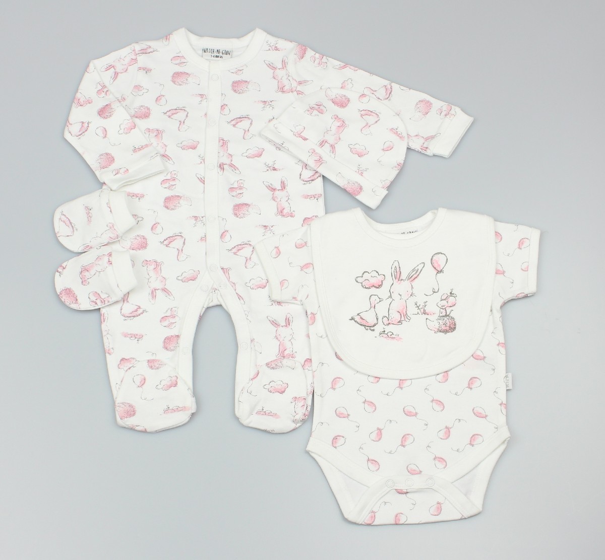 Baby 5pc Layette Gift Set - Sleepsuit, Bodysuit, Bib, Cap And Mitts