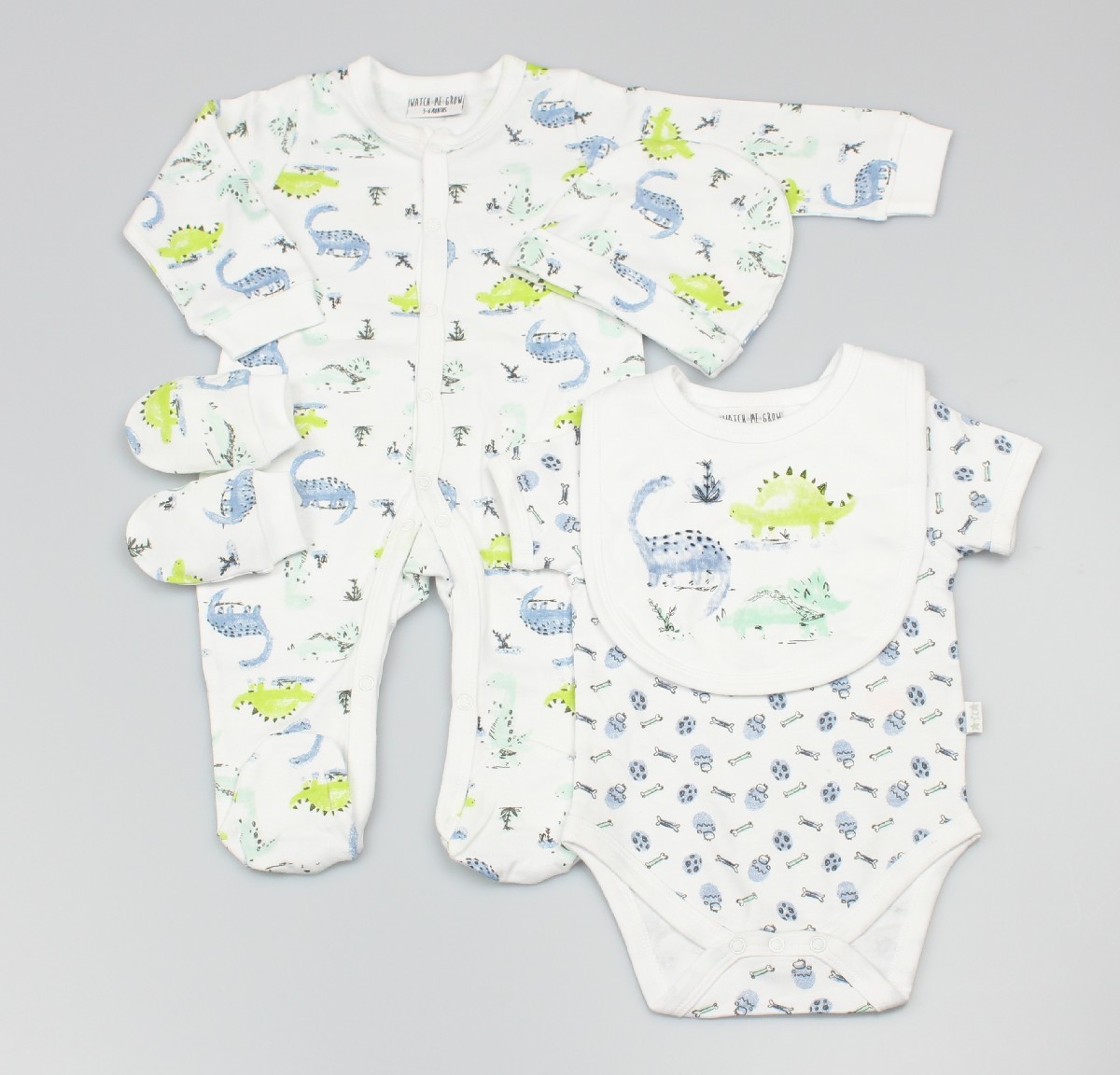 Baby 5pc Layette Gift Set - Sleepsuit, Bodysuit, Bib, Cap And Mitts