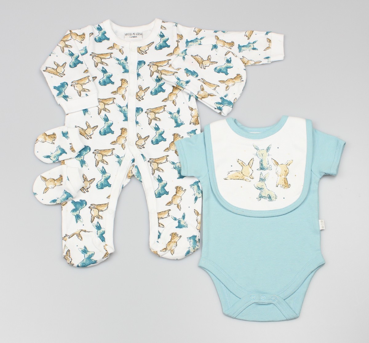 Baby 5pc Layette Gift Set - Sleepsuit, Bodysuit, Bib, Cap And Mitts