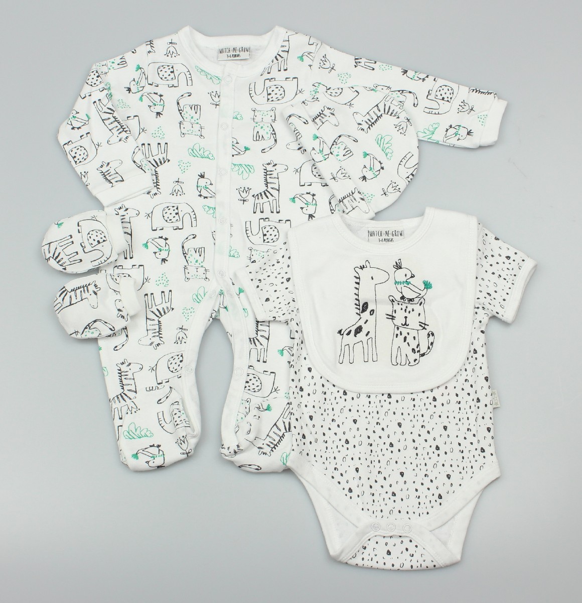 Baby 5pc Layette Gift Set - Sleepsuit, Bodysuit, Bib, Cap And Mitts