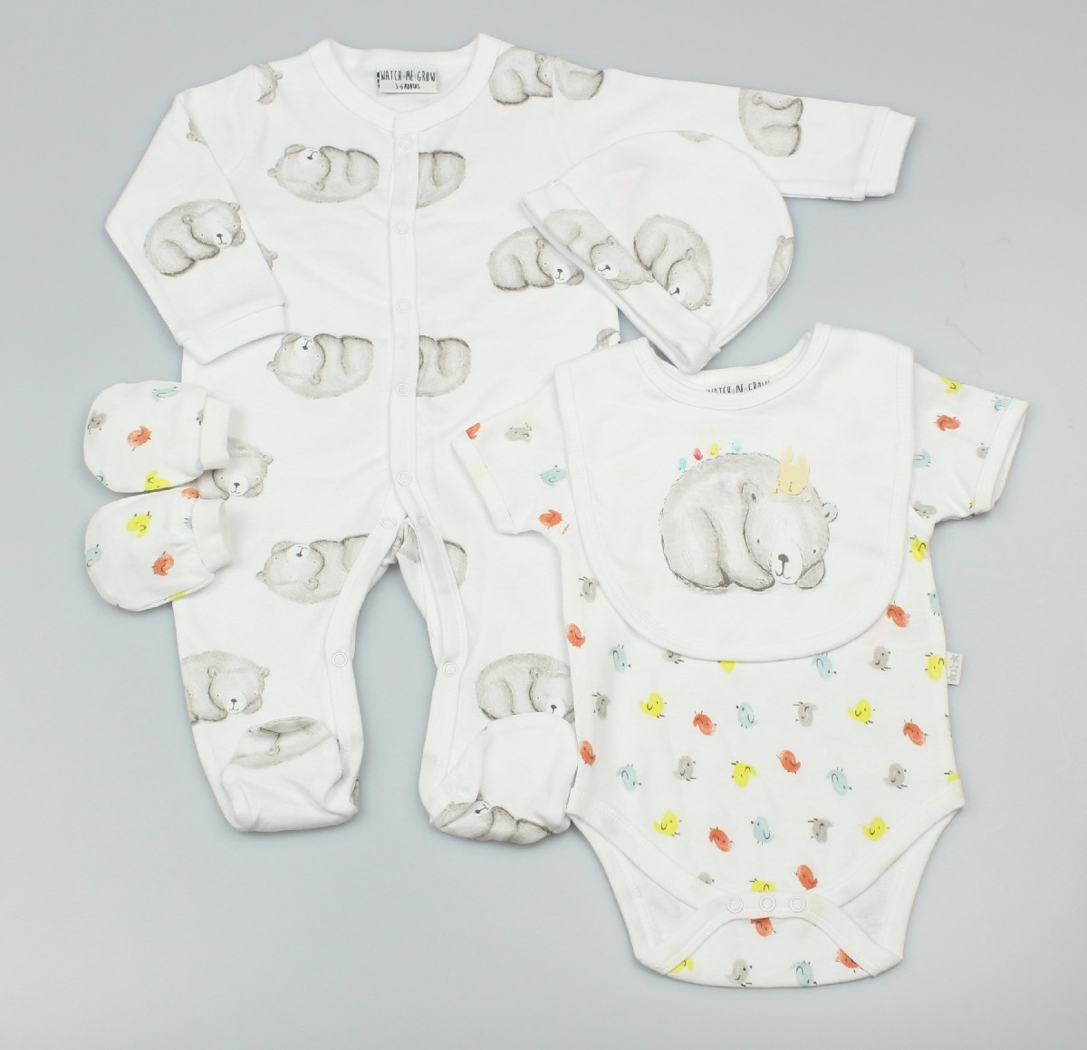 Baby 5pc Layette Gift Set - Sleepsuit, Bodysuit, Bib, Cap And Mitts