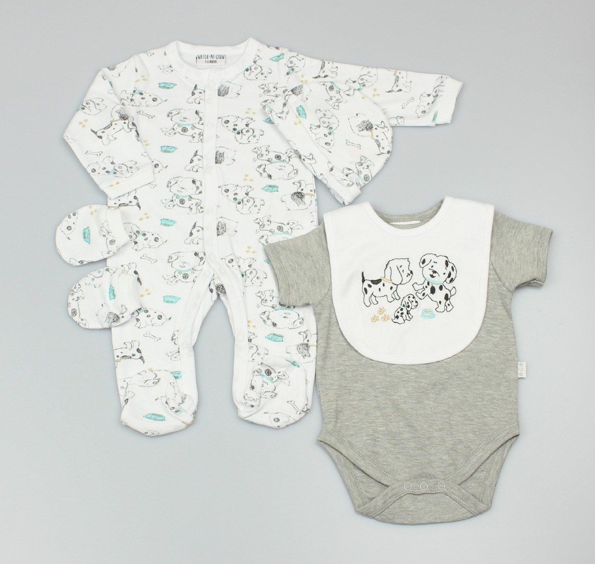 Baby 5pc Layette Gift Set - Sleepsuit, Bodysuit, Bib, Cap And Mitts