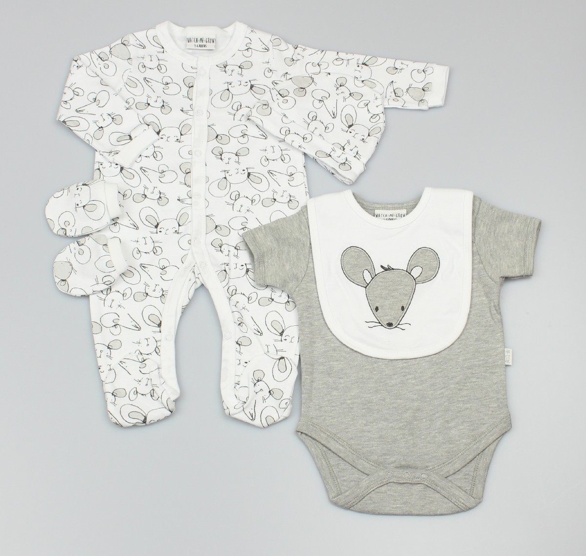 Baby 5pc Layette Gift Set - Sleepsuit, Bodysuit, Bib, Cap And Mitts