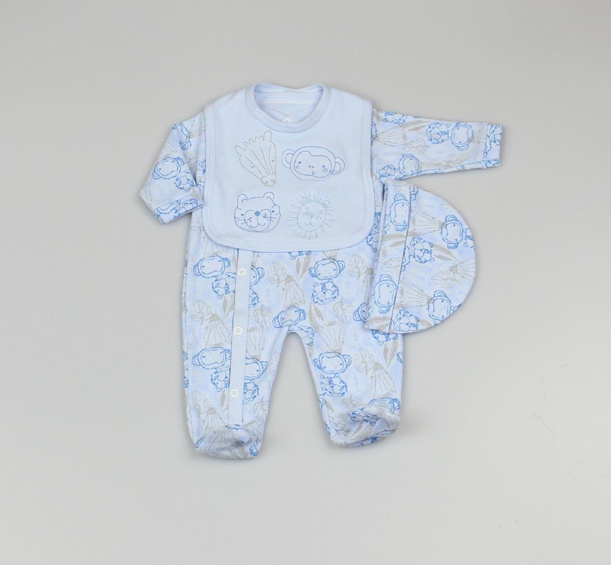 Baby 3pc Layette Gift Set - Sleepsuit, Bib And Cap