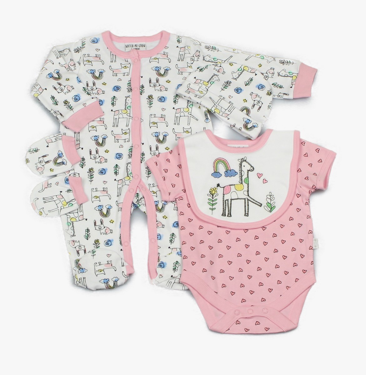 Baby 5pc Layette Gift Set - Sleepsuit, Bodysuit, Bib, Cap And Mitts