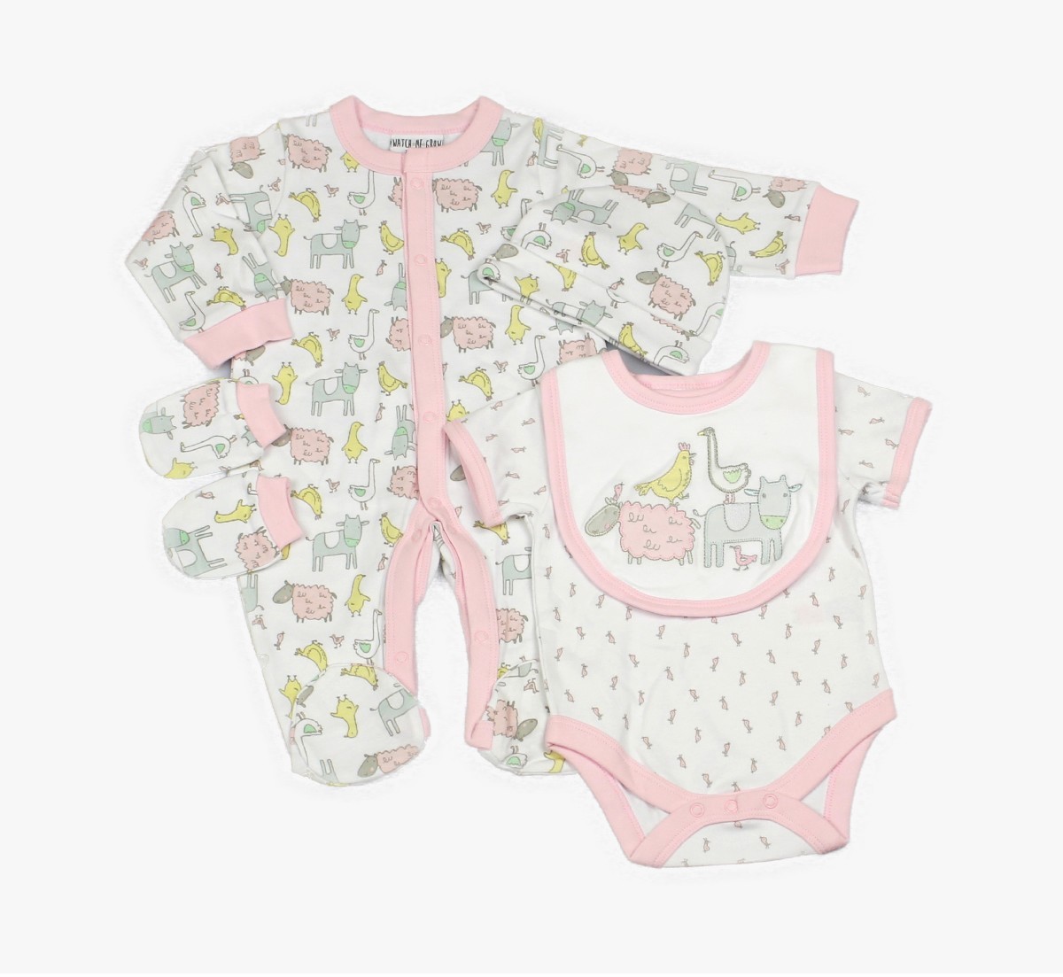 Baby 5pc Layette Gift Set - Sleepsuit, Bodysuit, Bib, Cap And Mitts