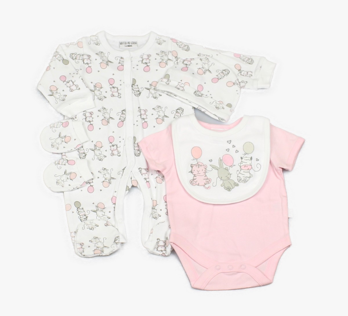 Baby 5pc Layette Gift Set - Sleepsuit, Bodysuit, Bib, Cap And Mitts