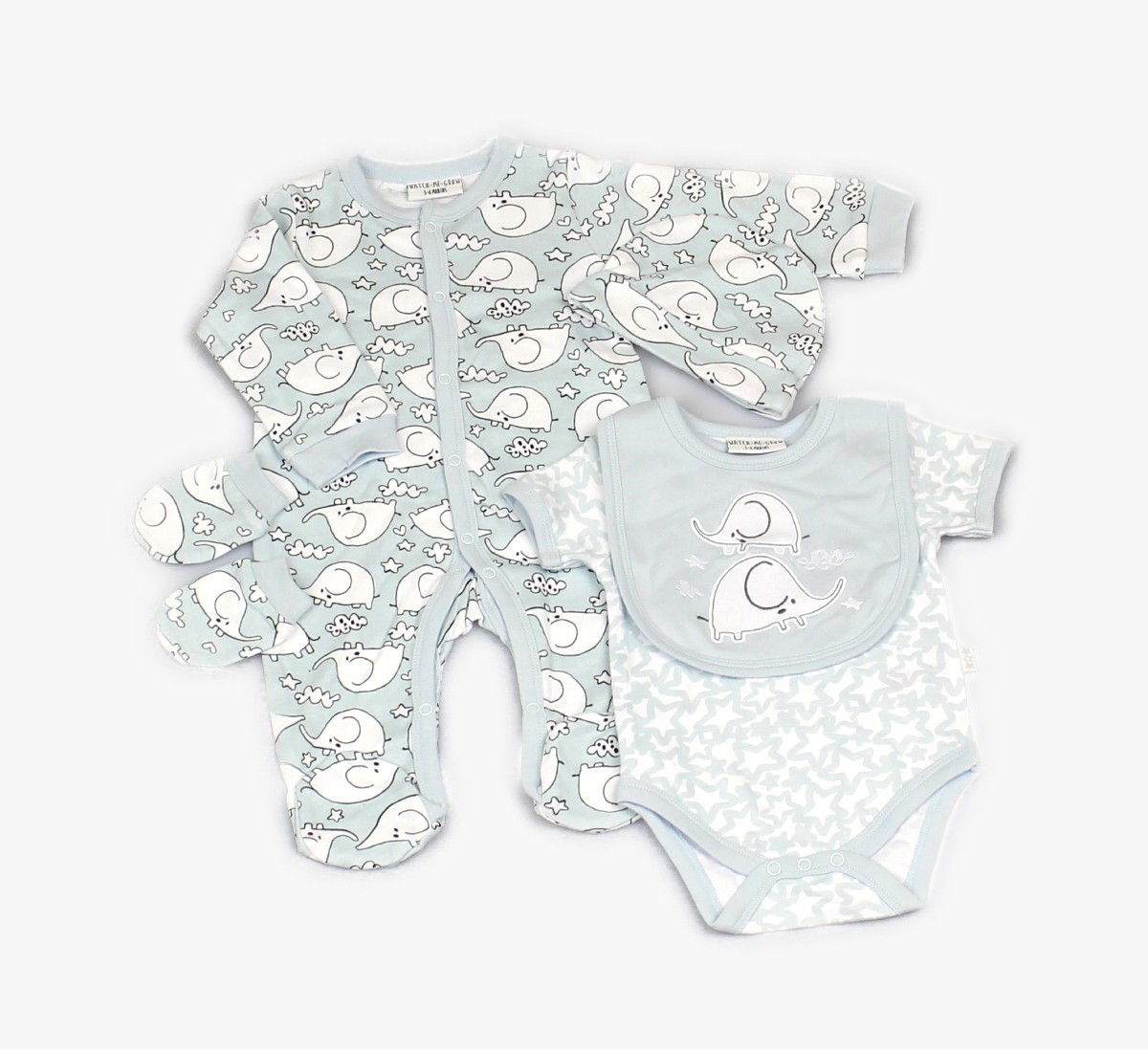 Baby 5pc Layette Gift Set - Sleepsuit, Bodysuit, Bib, Cap And Mitts