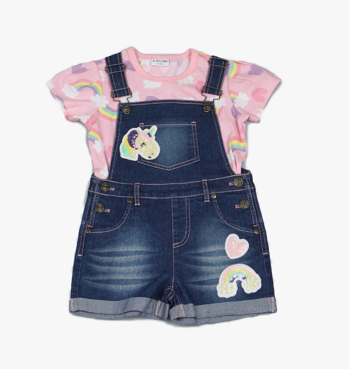 Girls Dungaree + T-shirt Unicorn